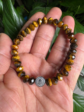 Load image into Gallery viewer, Faceted Tiger’s Eye and Saint Benedict Bracelet