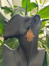 Load image into Gallery viewer, Raw Brass Hamsa Earrings