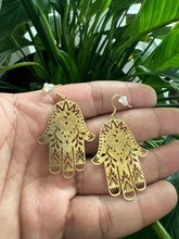 Load image into Gallery viewer, Raw Brass Hamsa Earrings