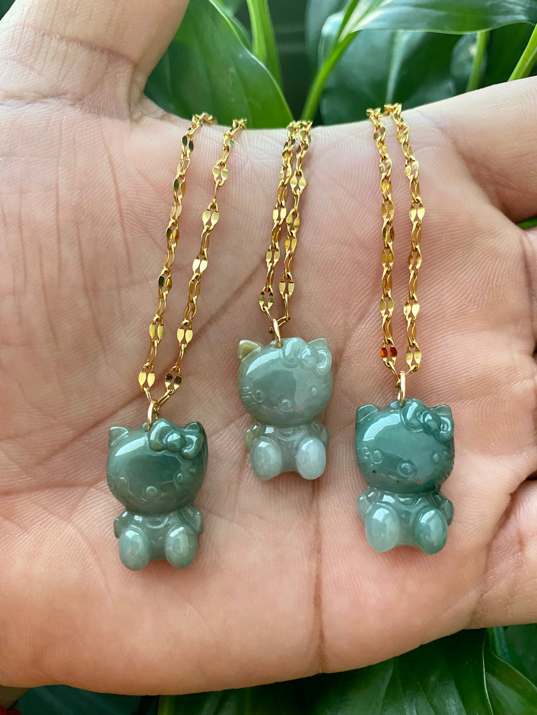 Natural Dark Green Jade Hello Kitty Necklace