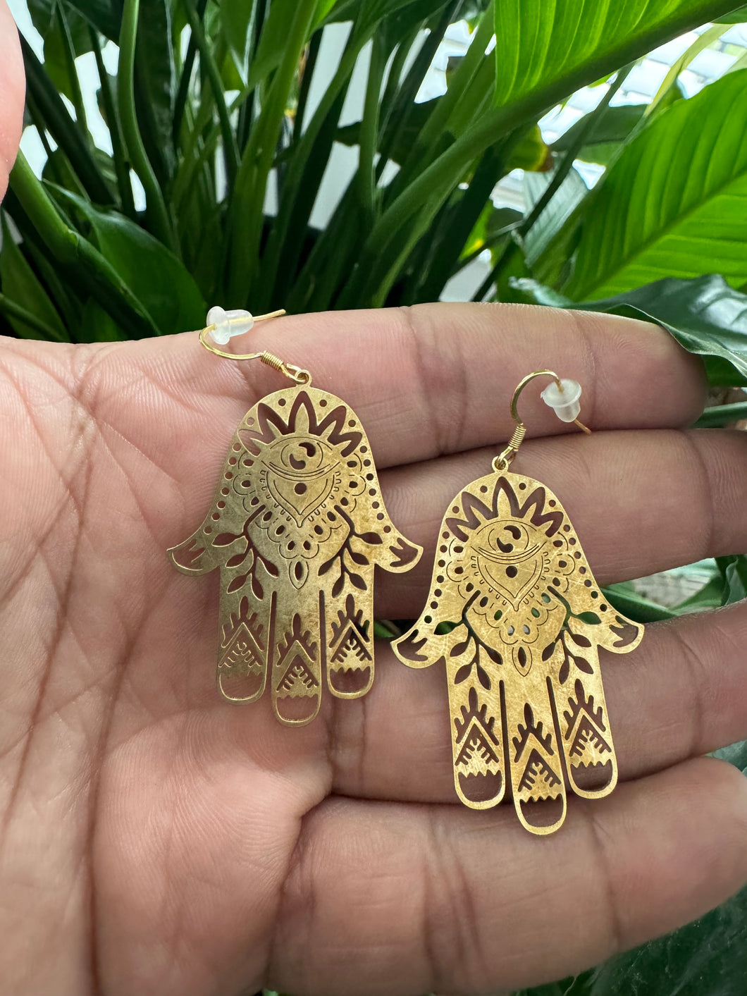 Raw Brass Hamsa Earrings