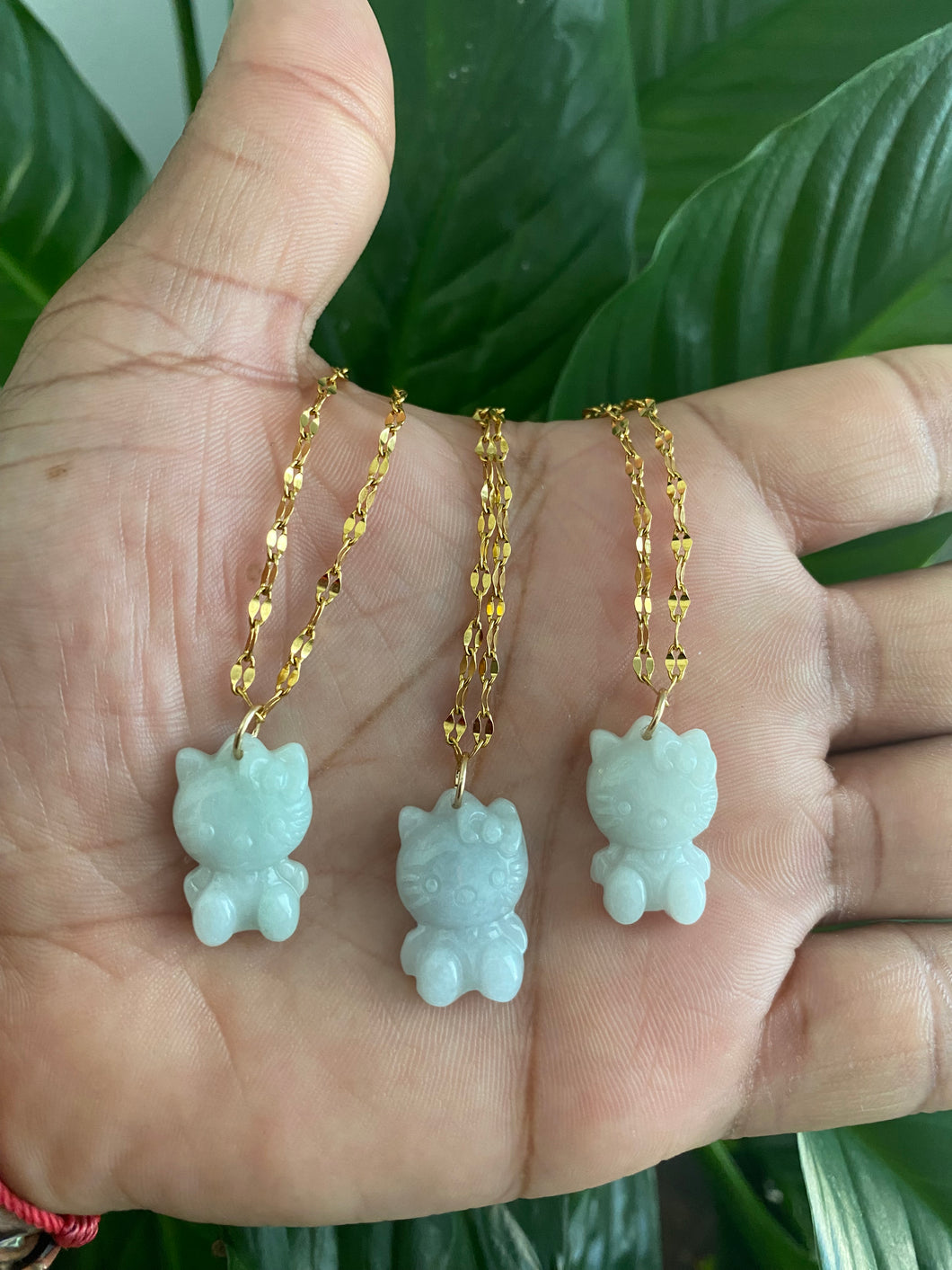 Natural Light Green Jade Hello Kitty Necklace