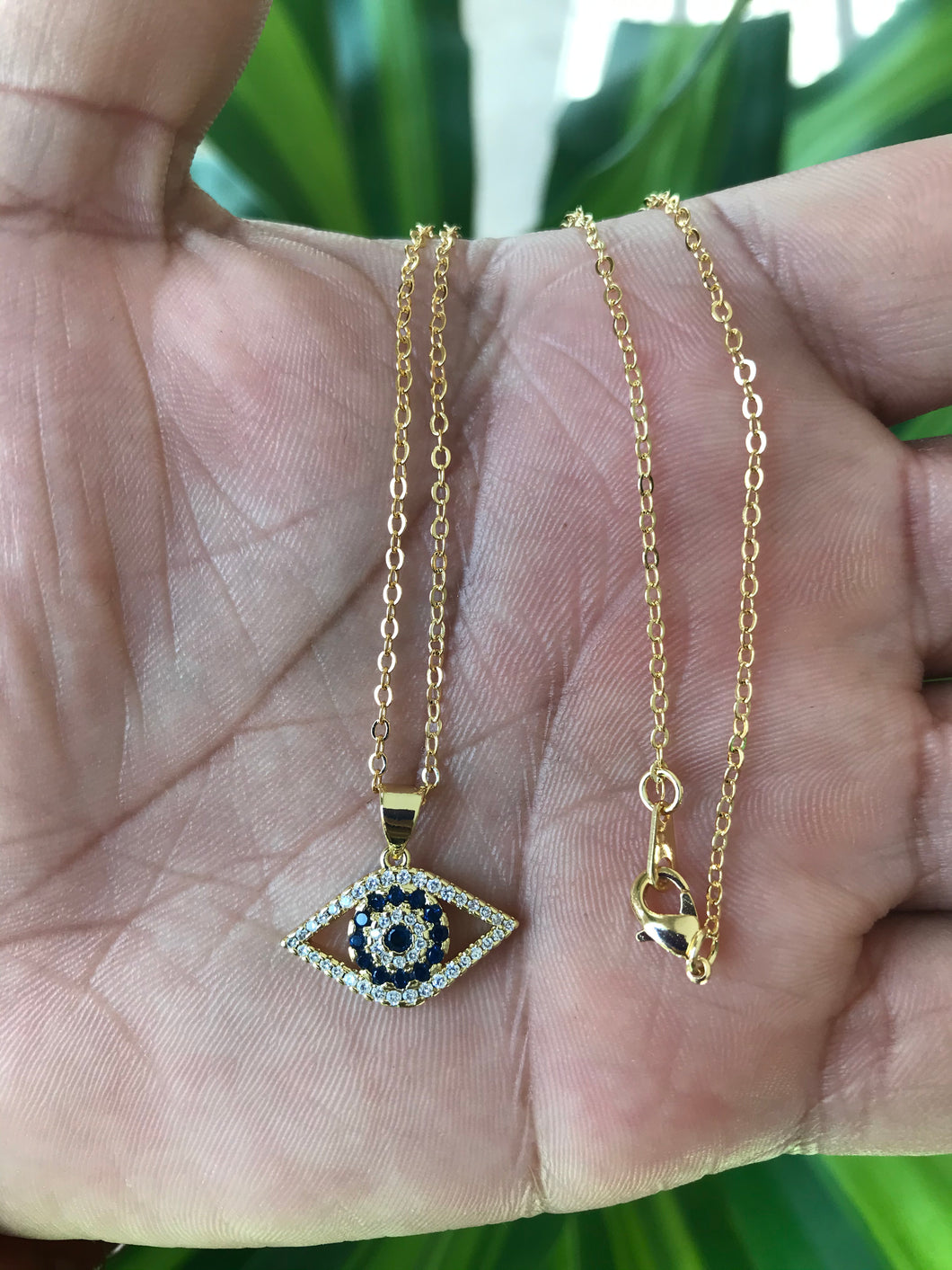 Blue and Clear Evil Eye Necklace