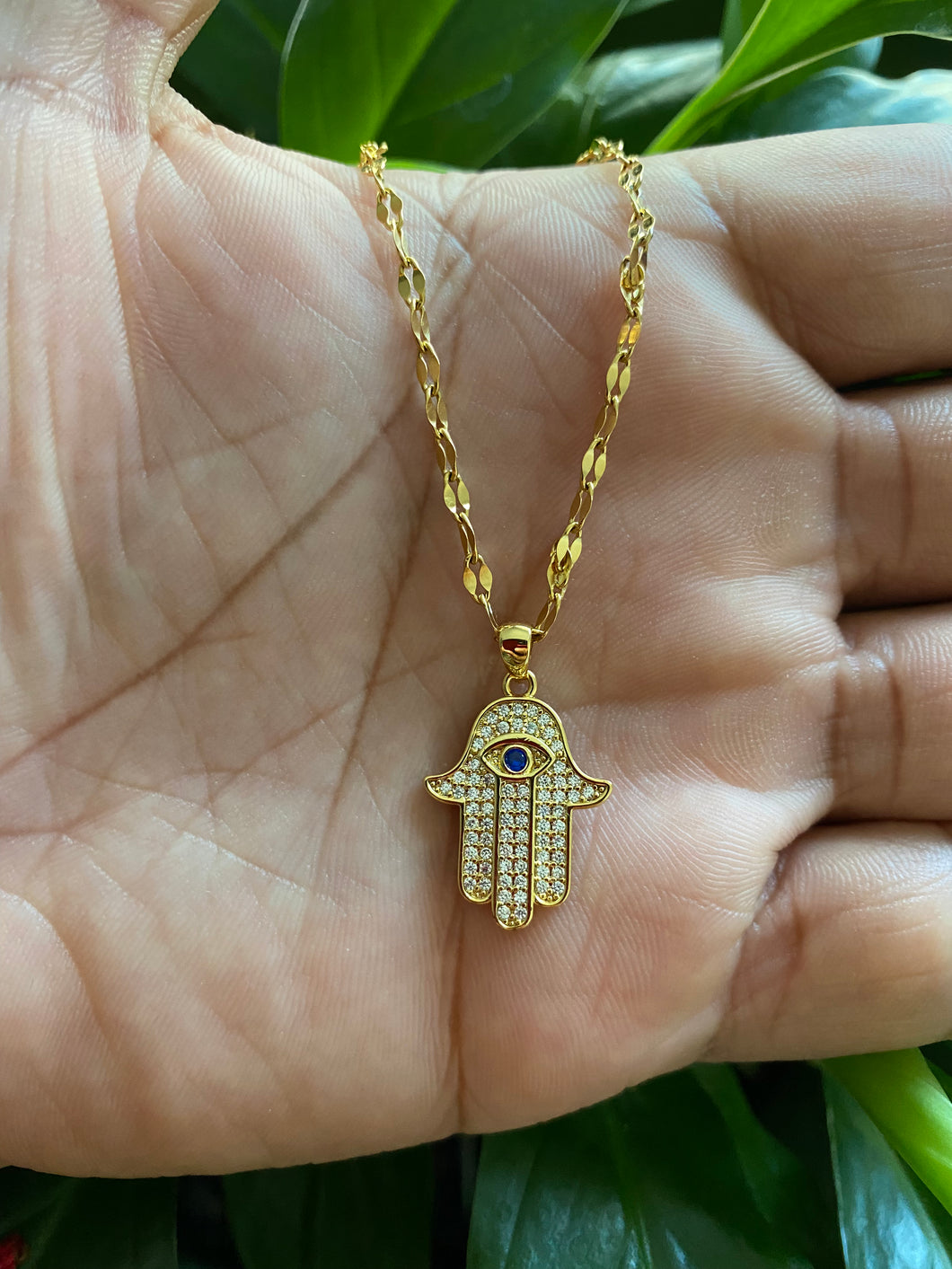 Blue and Gold Hamsa Necklace